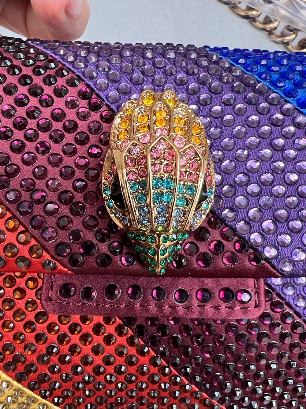 Kurt Geiger Rainbow Crystal embellished Satin Mini convertible bag NWT - Picture 5 of 17